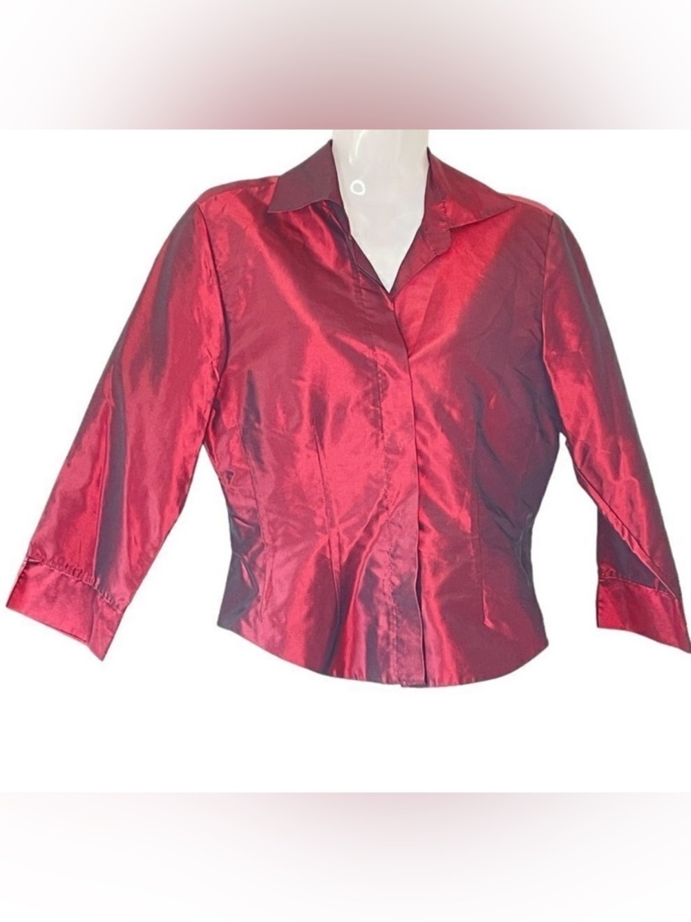 Sylvia Heisel Vintage Shot Silk Blouse Burgundy and Black Fitted Button Down   4